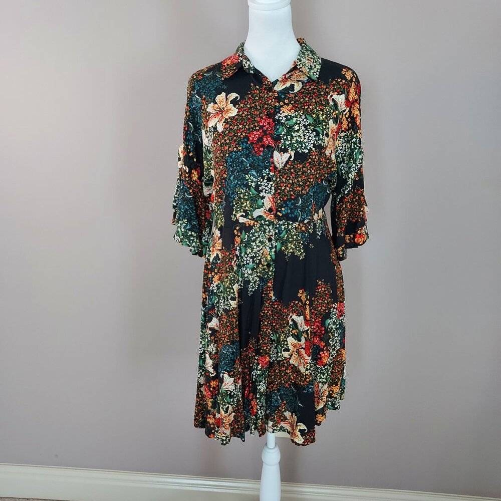 Zara Basic Z1975 Denim Short Flutter Sleeves Butt… - image 5